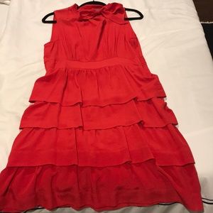 Anthropologie Red Silk Ruffle Dress